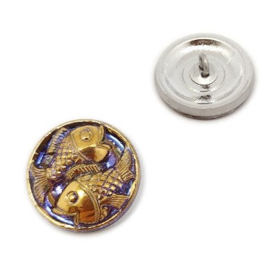 1個 手描きガラスボタン(飾り付き)、サイズ8(18 mm)、ガラス、チェコ共和国