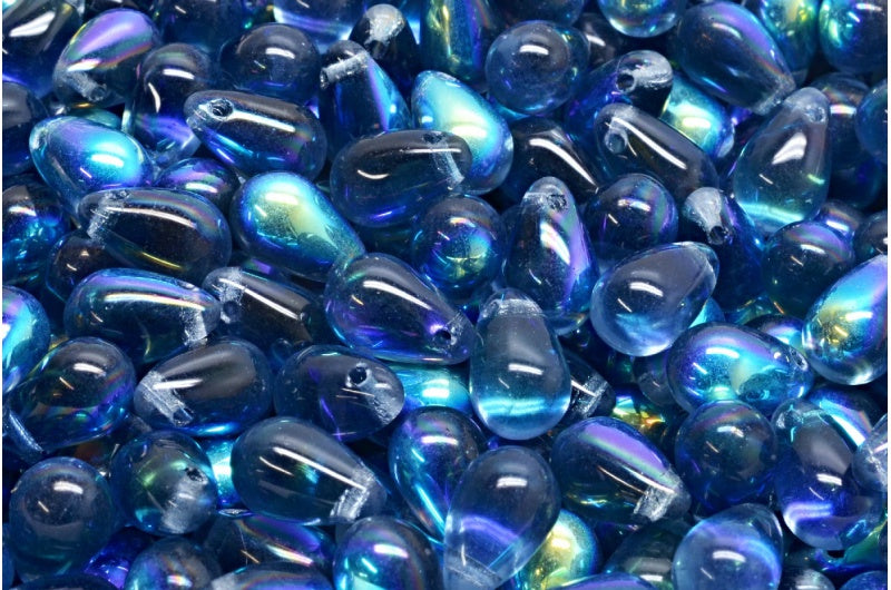 Drop Beads, Transparent Dark Blue Ab (30320-28701), Glass, Czech Republic
