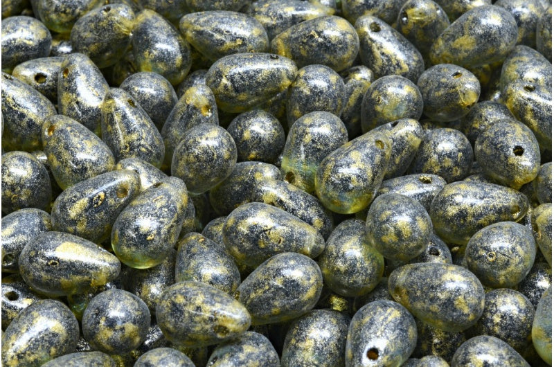 Drop Beads, Transparent Dark Blue Light Yellow (30320-34302), Glass, Czech Republic
