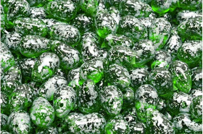 Drop Beads, Transparent Green Silver Splash (50140-94400), Glass, Czech Republic