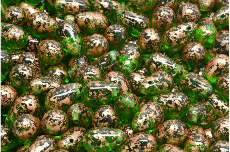 Drop Beads, Transparent Green Copper Splash (50140-94402), Glass, Czech Republic