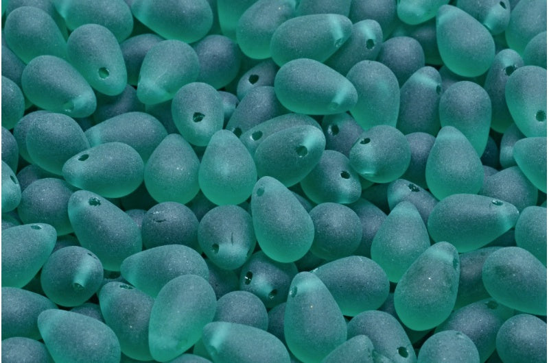 OUTLET 10 grams Drop Beads, 6 x 9 mm, Transparent Green Emerald Matte (50720-84100), Glass, Czech Republic