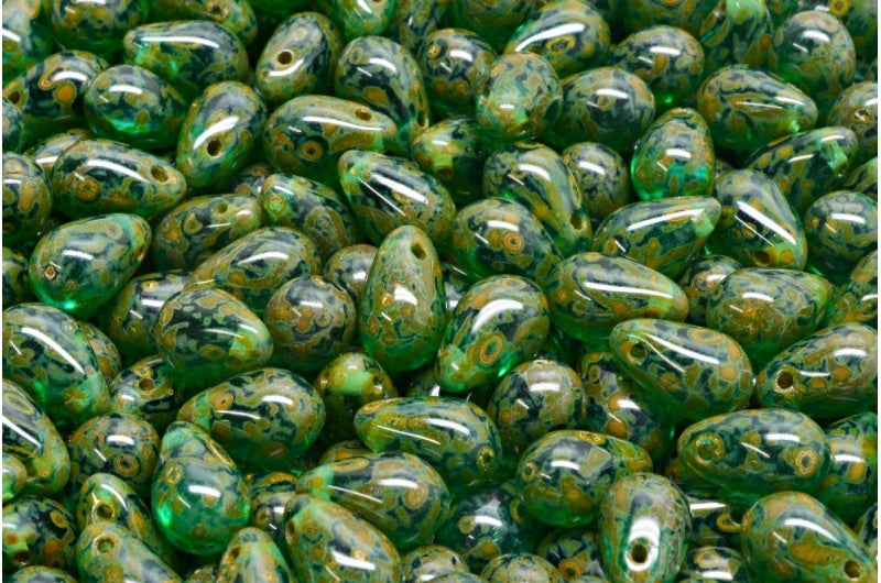 Drop Beads, Transparent Green Emerald Travertin (50720-86800), Glass, Czech Republic