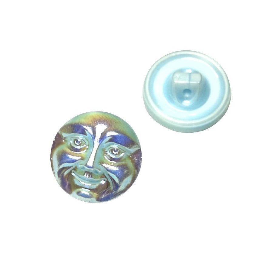 1 pcs Hand Painted Glass Buttons with ornament MOON FACE, size 8 (18 mm), Glass, Czech Republic