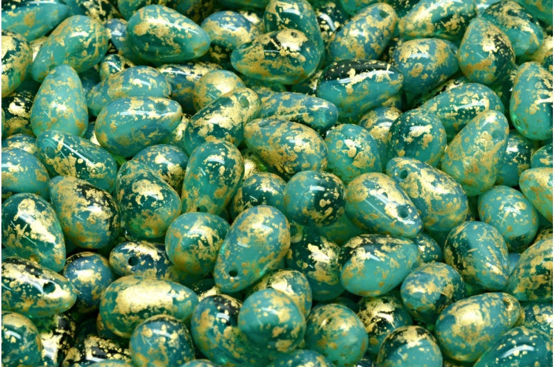 Drop Beads, M6163 Gold Splash (M6163-94401), Glass, Czech Republic