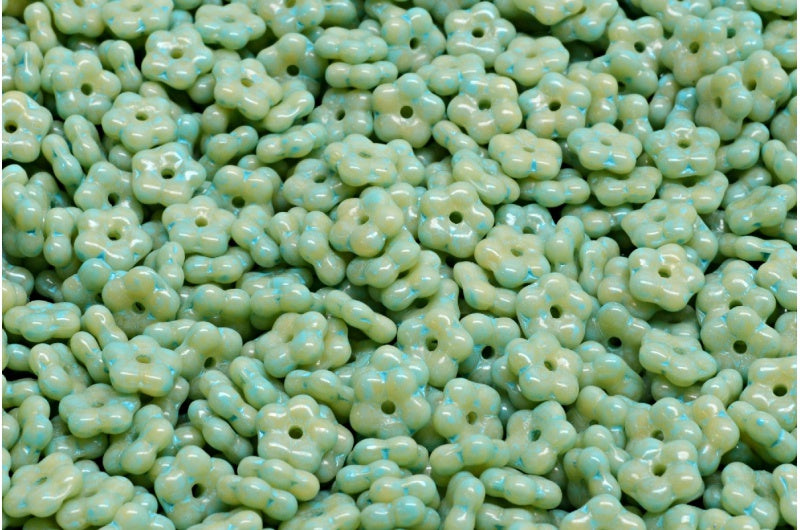 Forget Me Not Beads, Beige Turqouise Spotted (13020-33309), Glass, Czech Republic
