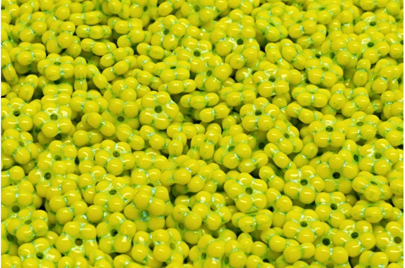 Forget Me Not Beads, Yellow Light Blue Lined (83120-54308), Glass, Czech Republic