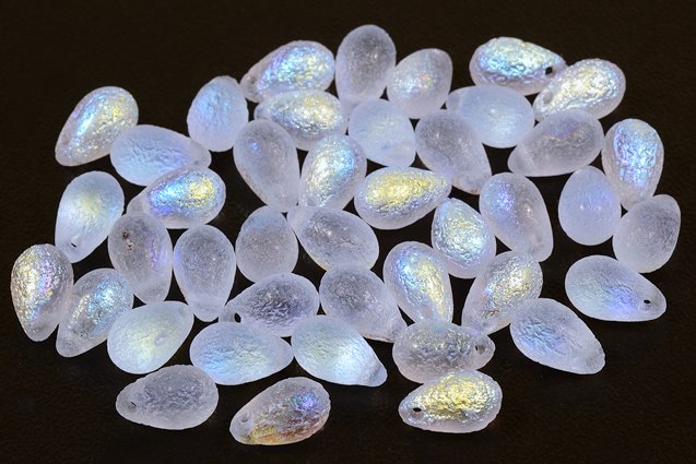 Drop Beads, Transparent Blue Etched Ab (30010-LEPT-28701), Glass, Czech Republic