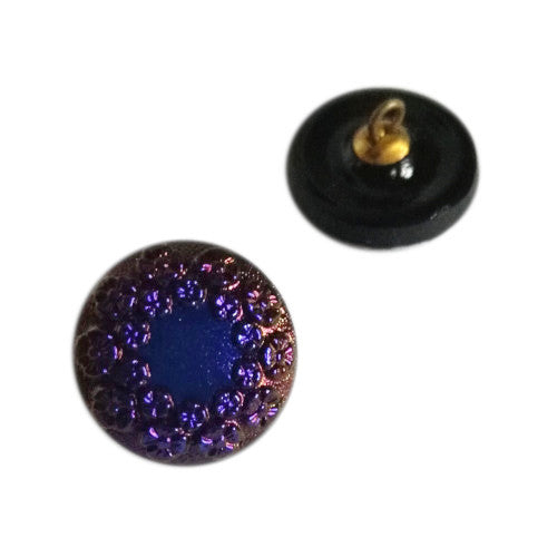 1個 手描きガラスボタン(飾り付き)、サイズ8(18 mm)、ガラス、チェコ共和国