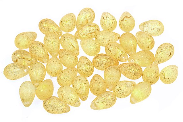 水滴珠,透明黄色蚀刻 56902 (80130-LEPT-56902),玻璃,捷克共和国