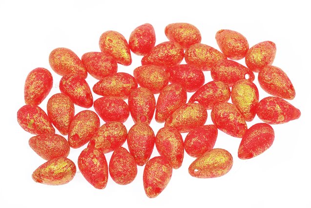 Drop Beads, Light Siam Etched 56902 (90070-LEPT-56902), Glass, Czech Republic