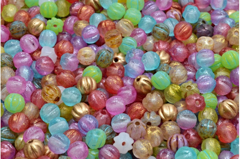 Melon Beads, 1 Mixed Colors (00001-mix), Glass, Czech Republic