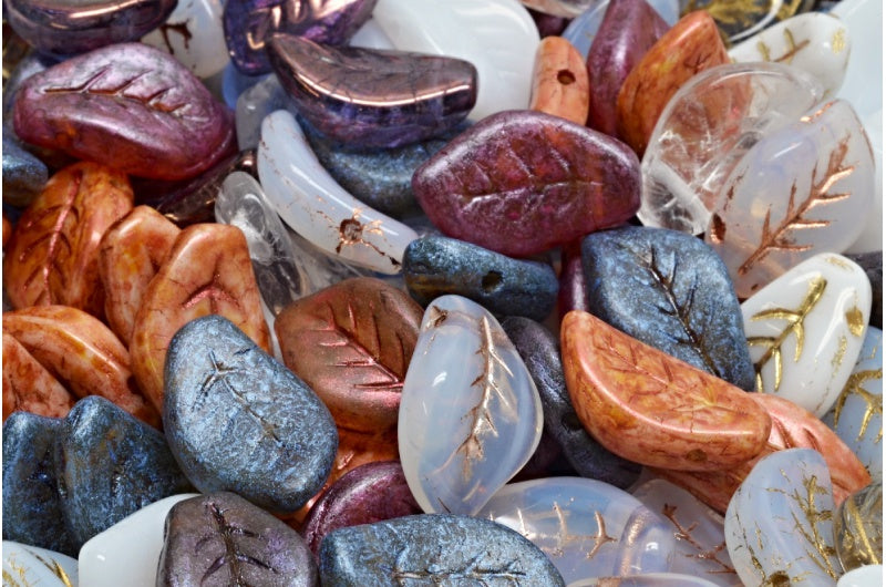 Wavy Leaf Beads, 1 Mixed Colors (00001-mix), Glass, Czech Republic