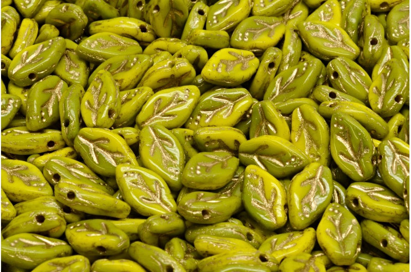 Cherry Leaf Beads, R8353 Gold Lined (R8353-54302), Glass, Czech Republic