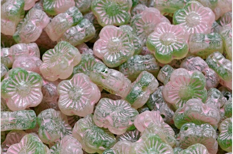 Sunset Flower Beads, 57008 Warm Purple Spotted (57008-33304), Glass, Czech Republic
