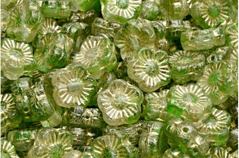 Sunset Flower Beads, 57008 Gold Lined (57008-54302), Glass, Czech Republic