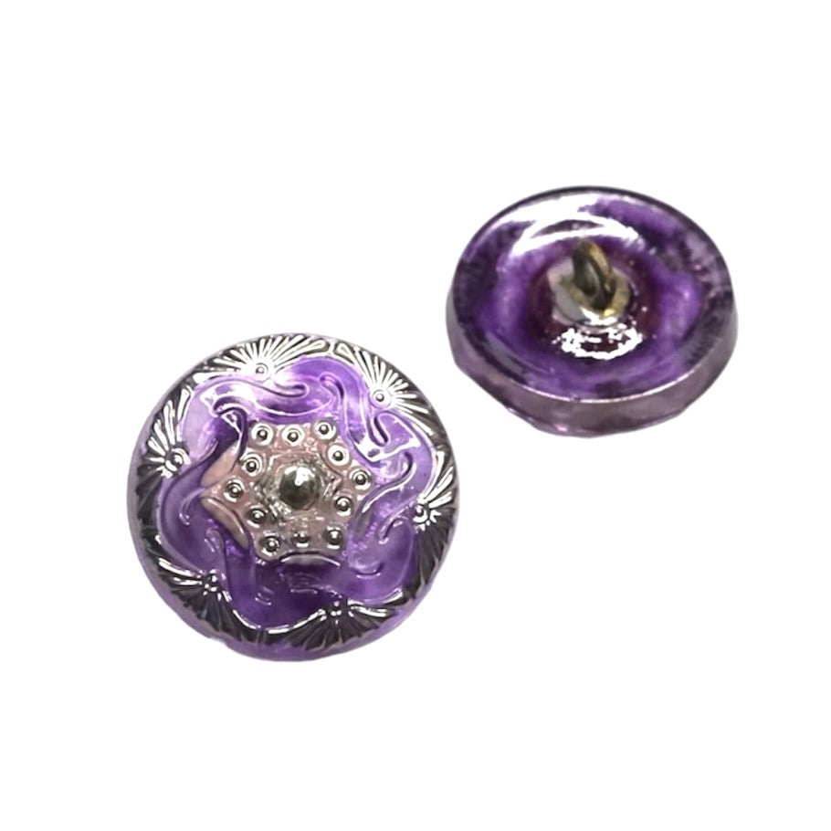 1個 手描きガラスボタン(飾り付き)、サイズ8(18 mm)、ガラス、チェコ共和国