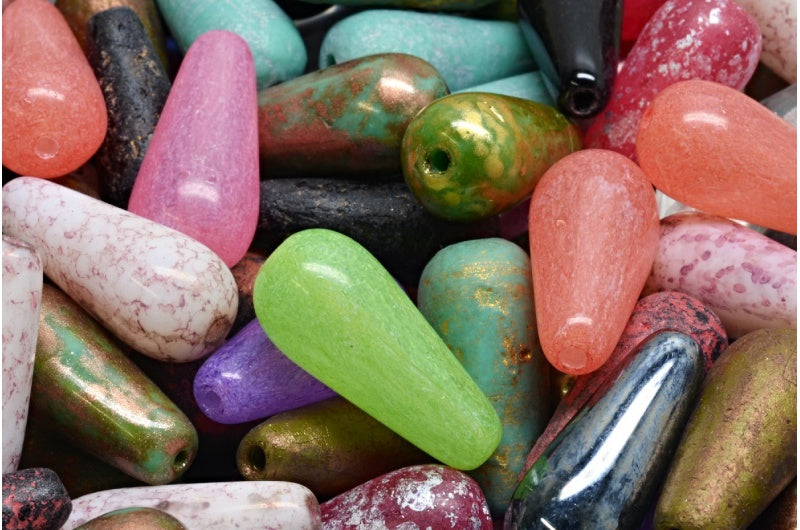 OUTLET ドロップビーズ 10g、20 x 9 mm、1 ミックスカラー (00001-mix)、ガラス、チェコ共和国