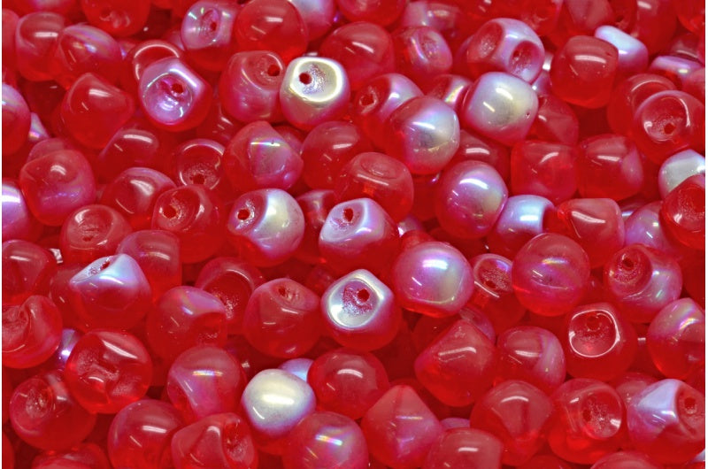 Mushroom Button Beads, Light Siam Ab (90070-28701), Glass, Czech Republic