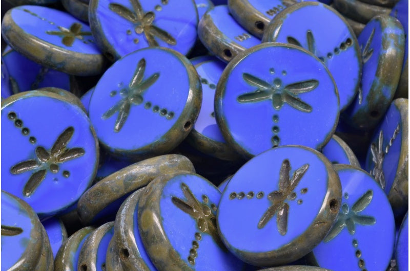 OUTLET 10 grams Table Cut Dragonfly Beads, 17 x 17 mm, Opaque Blue Travertin (33040-86800), Glass, Czech Republic