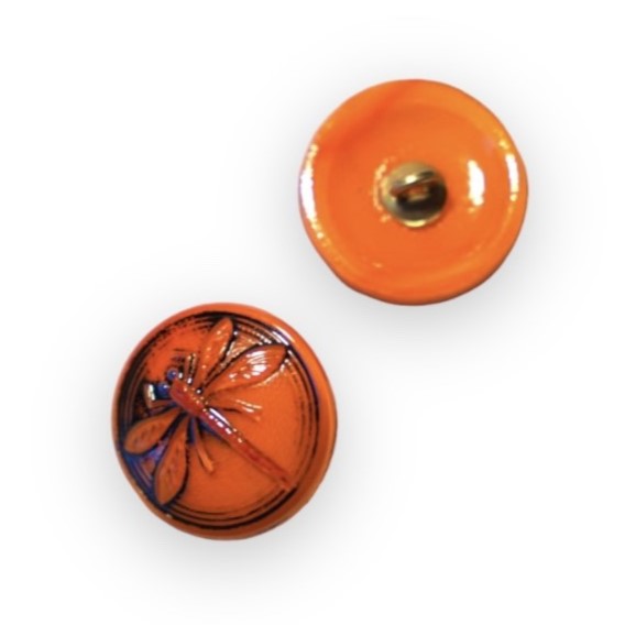 1個 手描きガラスボタン(飾り付き)、サイズ8(18 mm)、ガラス、チェコ共和国