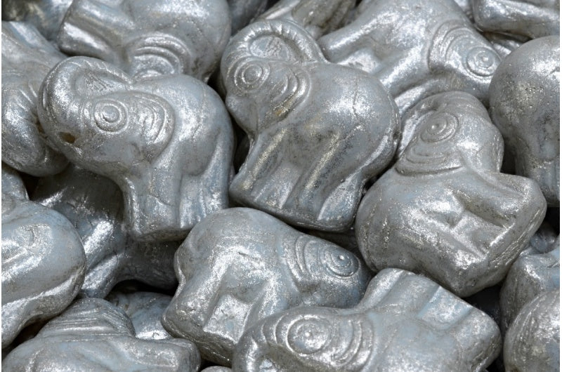 Large Elephant Beads, White Silver Lined Silver Gray (02010-54301-34301), Glass, Czech Republic
