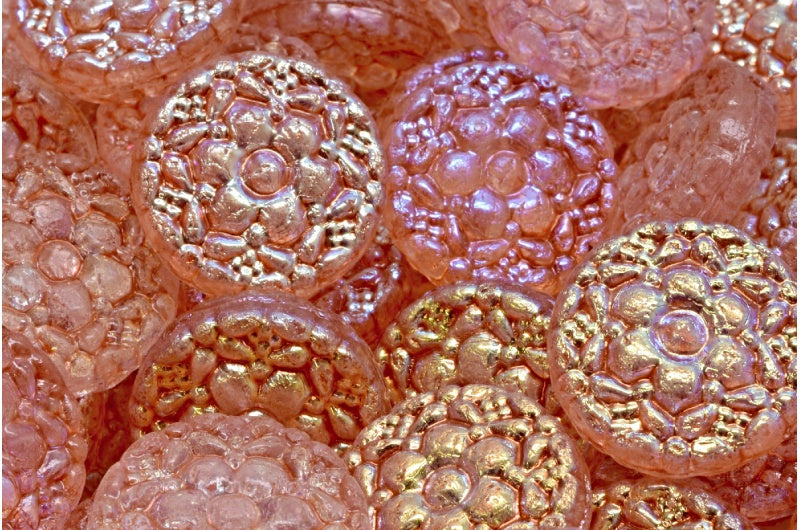 Spring Flower Round Beads, Crystal Ab Light Pink Peach (00030-28701-34305), Glass, Czech Republic