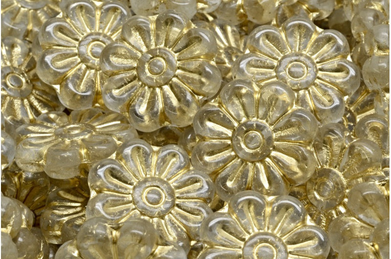 清仓 10克 雏菊花朵珠子,18 x 18 毫米,水晶金线 (00030-54302),玻璃,捷克共和国
