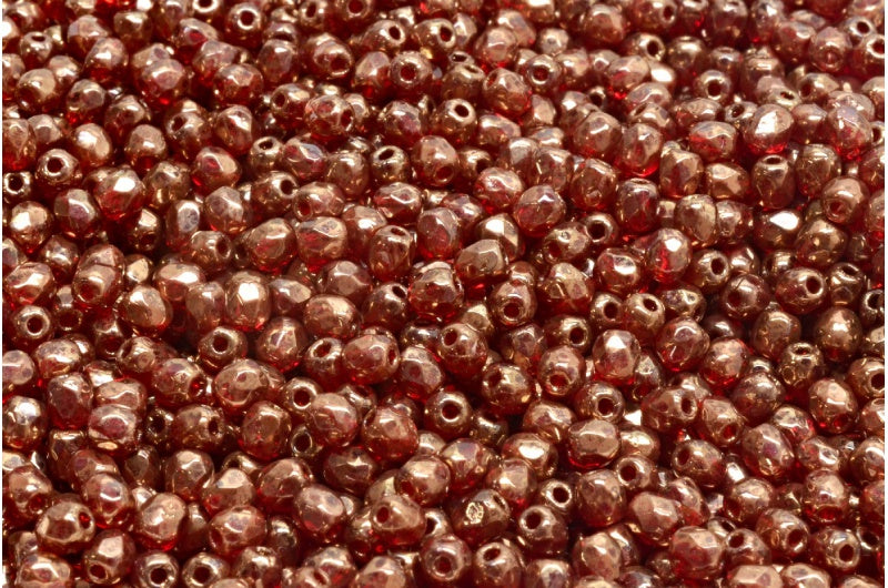 Faceted Round Fire Polished Beads, Ruby Red Terracotta Violet (90080-15496), Glass, Czech Republic