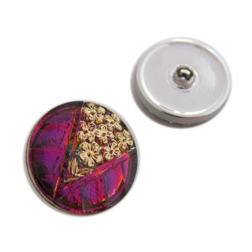 1個 手描きガラスボタン(飾り付き)、サイズ8(18 mm)、ガラス、チェコ共和国