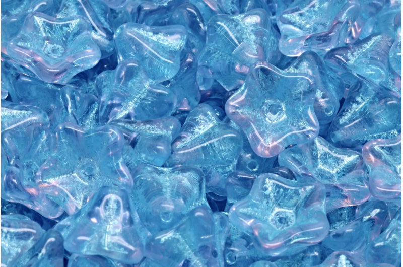 Petunia Flower Beads, 20220 Transparent Pink Light Blue Lined (20220-70120-54308), Glass, Czech Republic