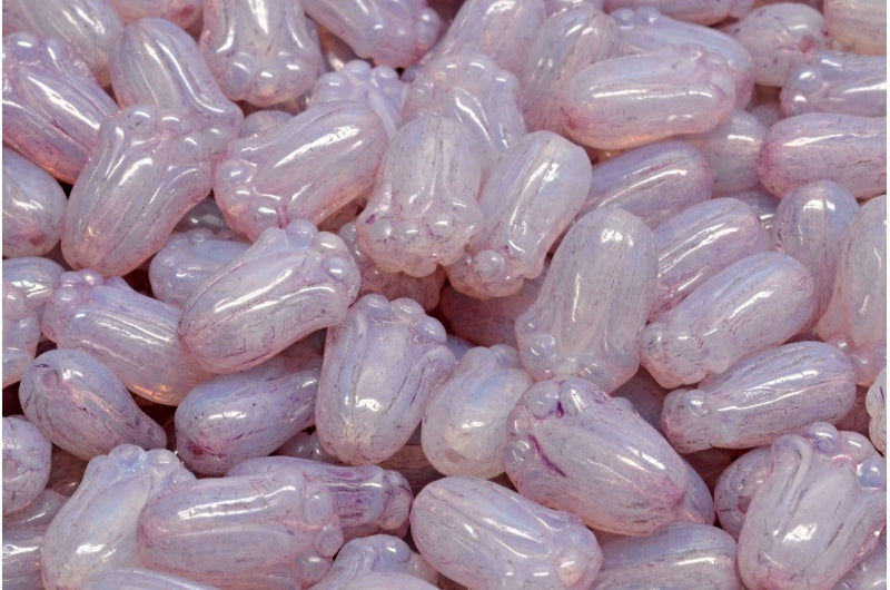 Tulip Bud Beads, Opal White Luster Lila (01000-14494), Glass, Czech Republic