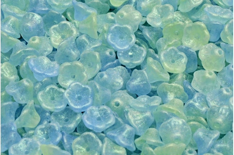 Bell Flower Cup Beads, Transparent Blue Transparent Yellow Green Purple Shade (30020-80130-79303), Glass, Czech Republic