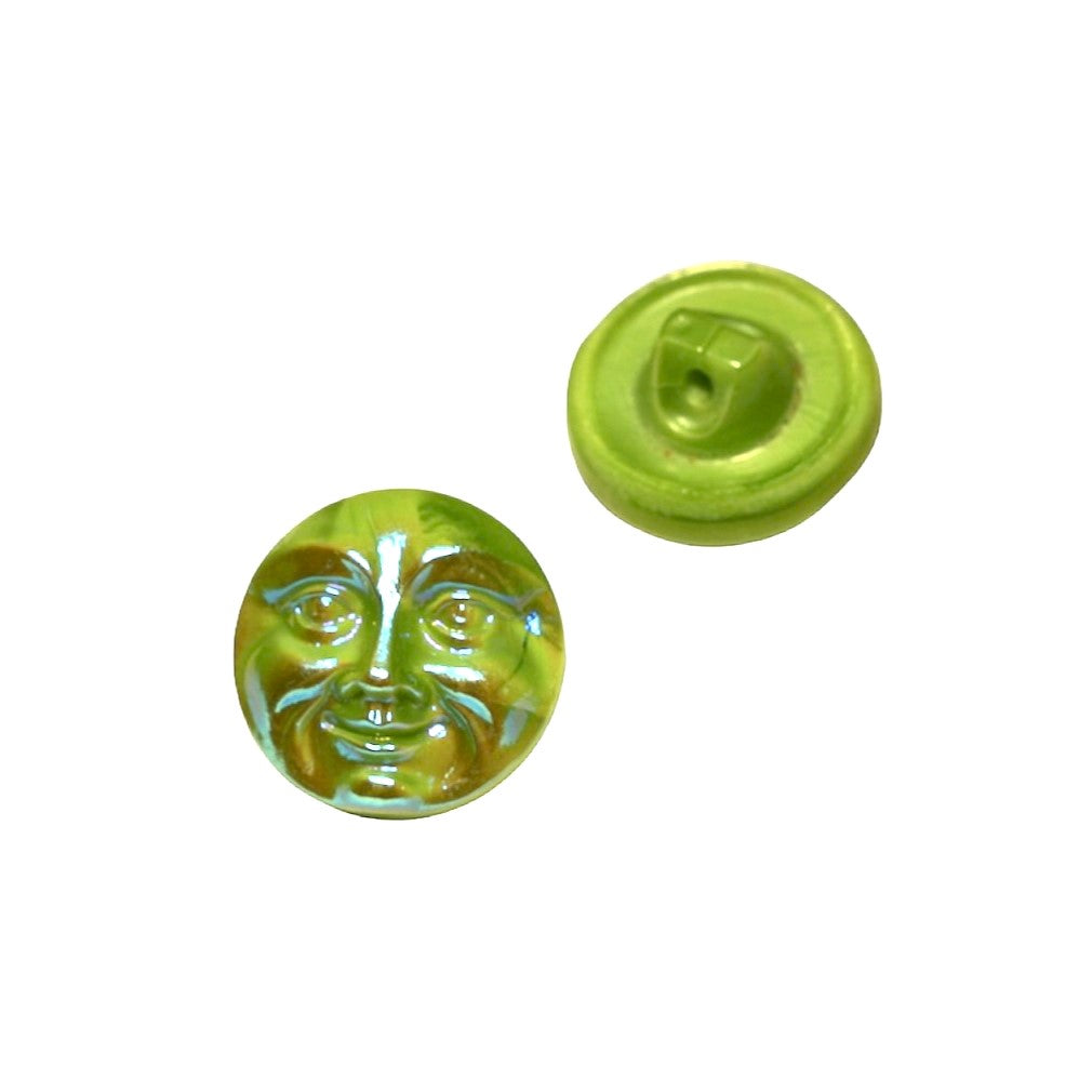 1個 ハンドペイントガラスボタン、装飾付き MOON FACE、サイズ8 (18 mm)、ガラス、チェコ共和国