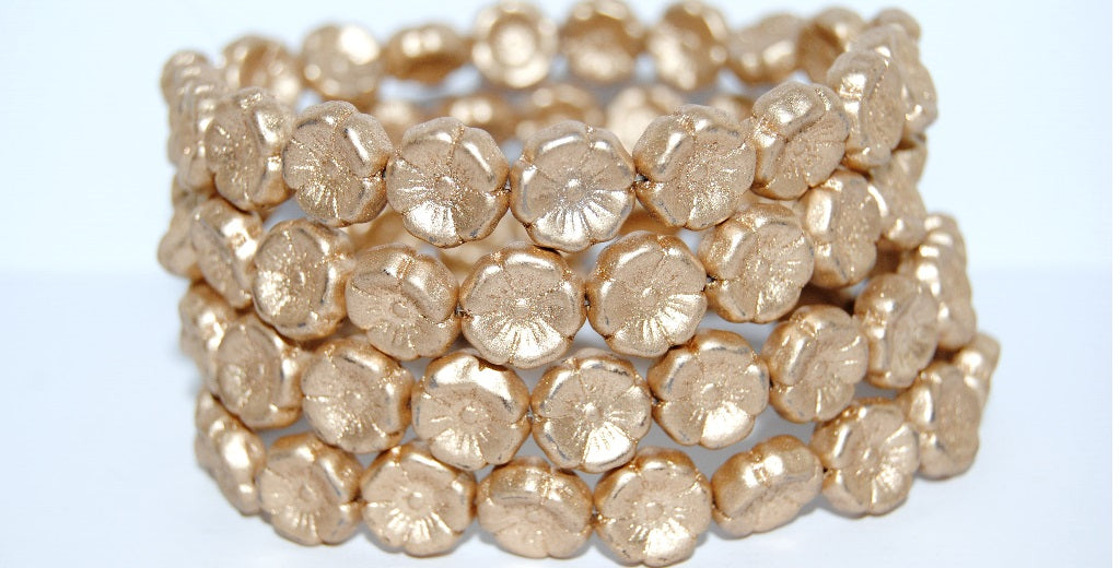 Hawaii Flower Pressed Glass Beads, Aztec Pale Gold (01710), Glass, Czech Republic ~ STRANDED