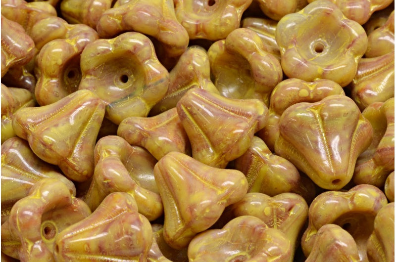 风铃花珠, R1234 米黄色斑点 (R1234-33303), 玻璃, 捷克共和国