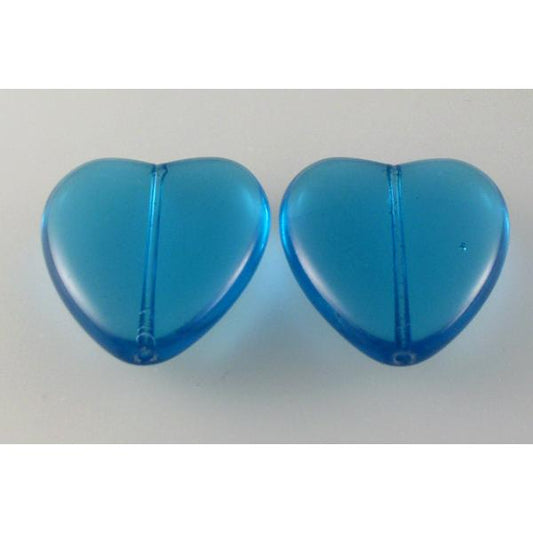 OUTLET 10g Heart Beads, 24 x 22 mm, Transparent Aqua (60220), Glass, Czech Republic