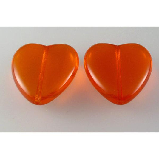 OUTLET 10g Heart Beads, 24 x 22 mm, Transparent Orange (90040), Glass, Czech Republic