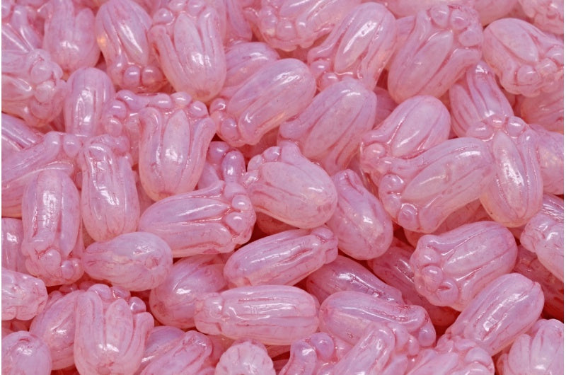 Tulip Bud Beads, Opal White Light Pink (01000-34304), Glass, Czech Republic