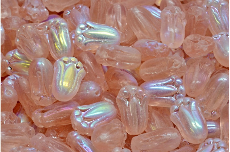 Tulip Bud Beads, Transparent Pink Ab (70110-28701), Glass, Czech Republic