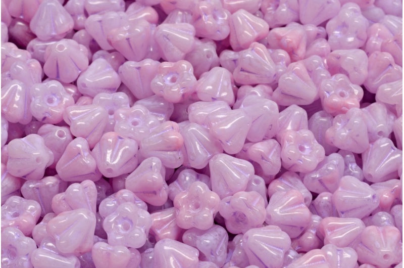 Bell Flower Beads, Pink D Cold Purple Spotted (07724-D-33305), Glass, Czech Republic