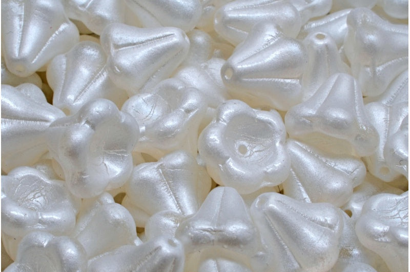 Bell Flower Beads, Crystal White Pearl (00030-70402), Glass, Czech Republic