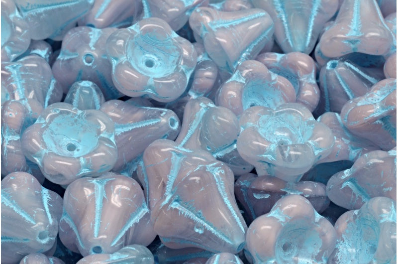 Bell Flower Beads, Violet Light Blue Lined (R0240-54308), Glass, Czech Republic