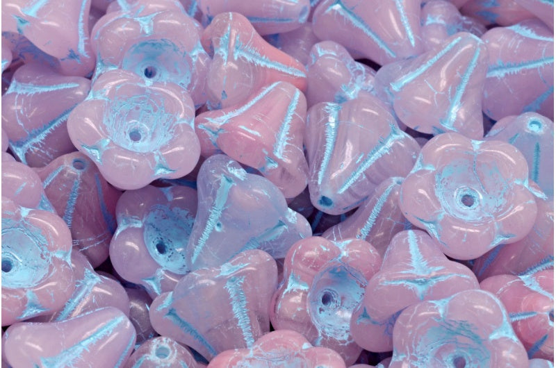 Bell Flower Beads, R0731 Light Blue Lined (R0731-54308), Glass, Czech Republic