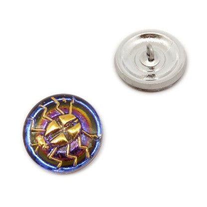 1 pcs Hand Painted Glass Buttons with ornament, size 8 (18 mm), Glass, Czech Republic