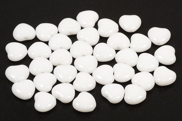 Heart Beads, Chalk White (03000), Glass, Czech Republic