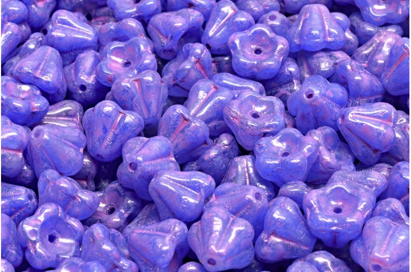 Bell Flower Beads, Purple Pink Spotted (R0332-33306), Glass, Czech Republic