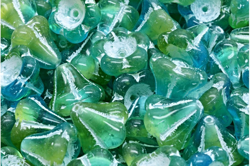 Bell Flower Beads, R0065 White Lined (R0065-54312), Glass, Czech Republic