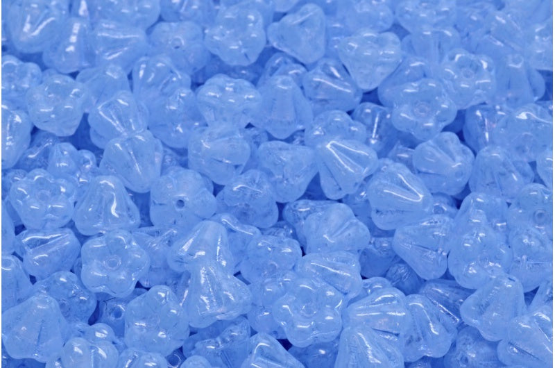 Bell Flower Beads, Crystal Blue Spotted (00030-33308), Glass, Czech Republic