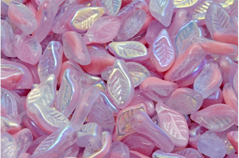 Bay Leaf Beads, 20220 Opaque Pink Ab (20220-74010-28701), Glass, Czech Republic